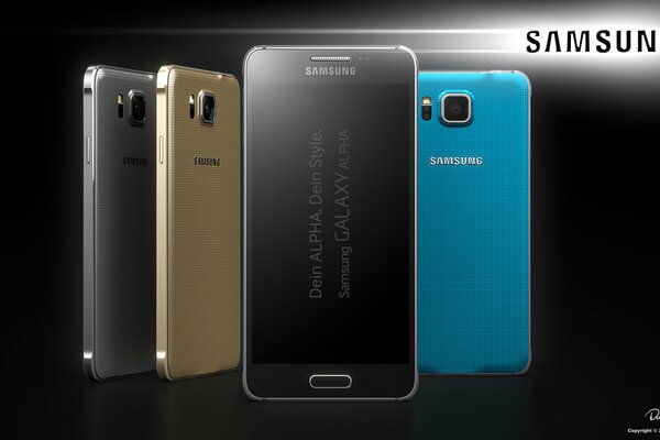 Anuncio de teléfonos inteligentes Samsung-modelos en tres colores diferentes