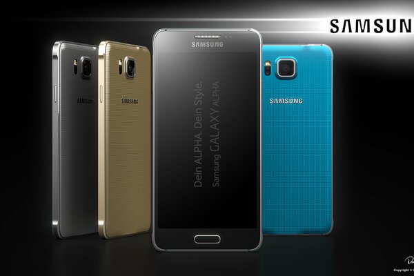 Publicité smartphones Samsung-modèles en trois couleurs différentes