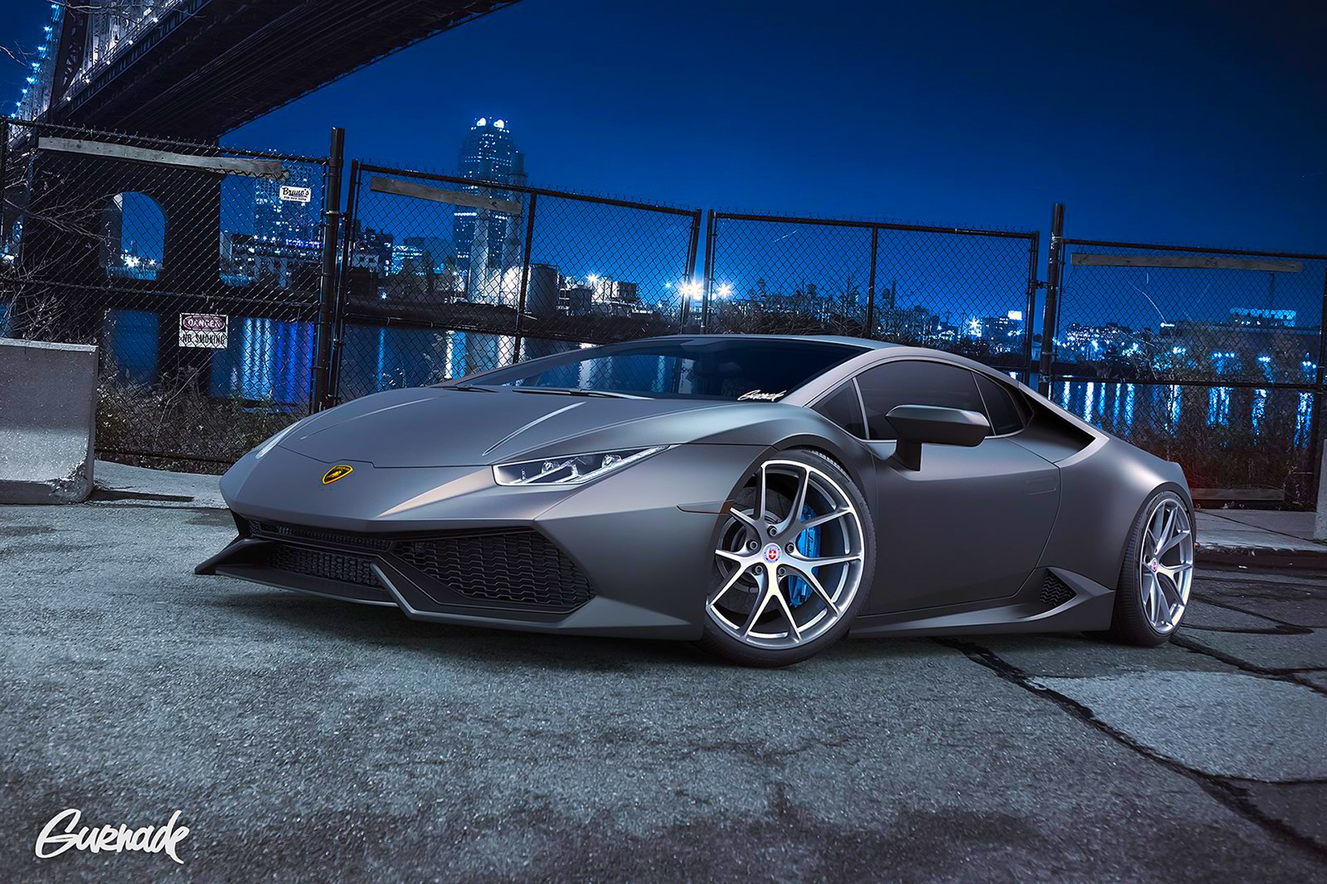 lamborghini urakan lp640-4 gris oph ruedas nigth ciudad superdeportivo frente por gurnade