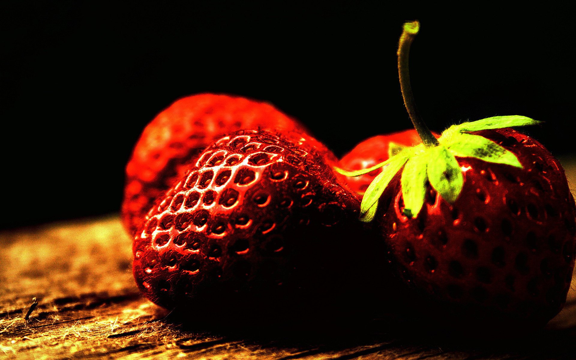 fresh strawberries green tail klubnika fruit black background the dark background berrie