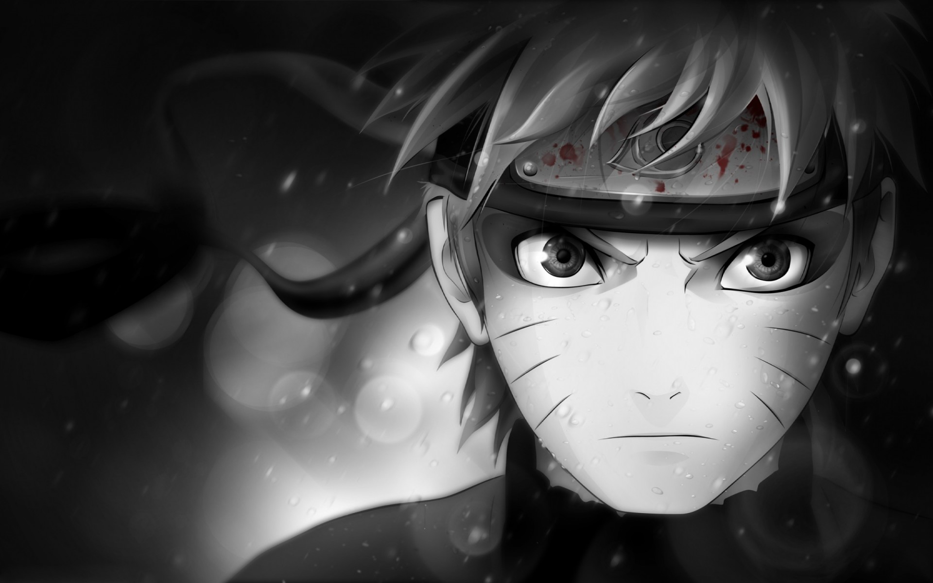 naruto vendaje símbolo sangre mirada carácter blanco y negro