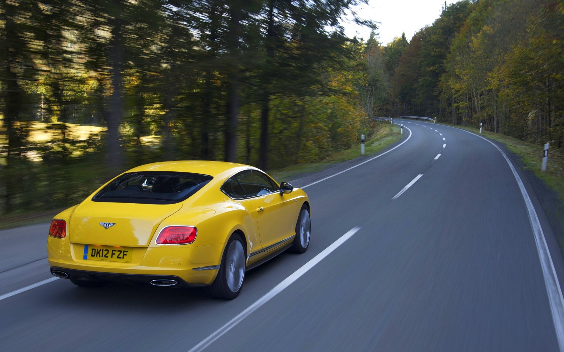 bentley continental gt yellow road in motion forest luxury continental