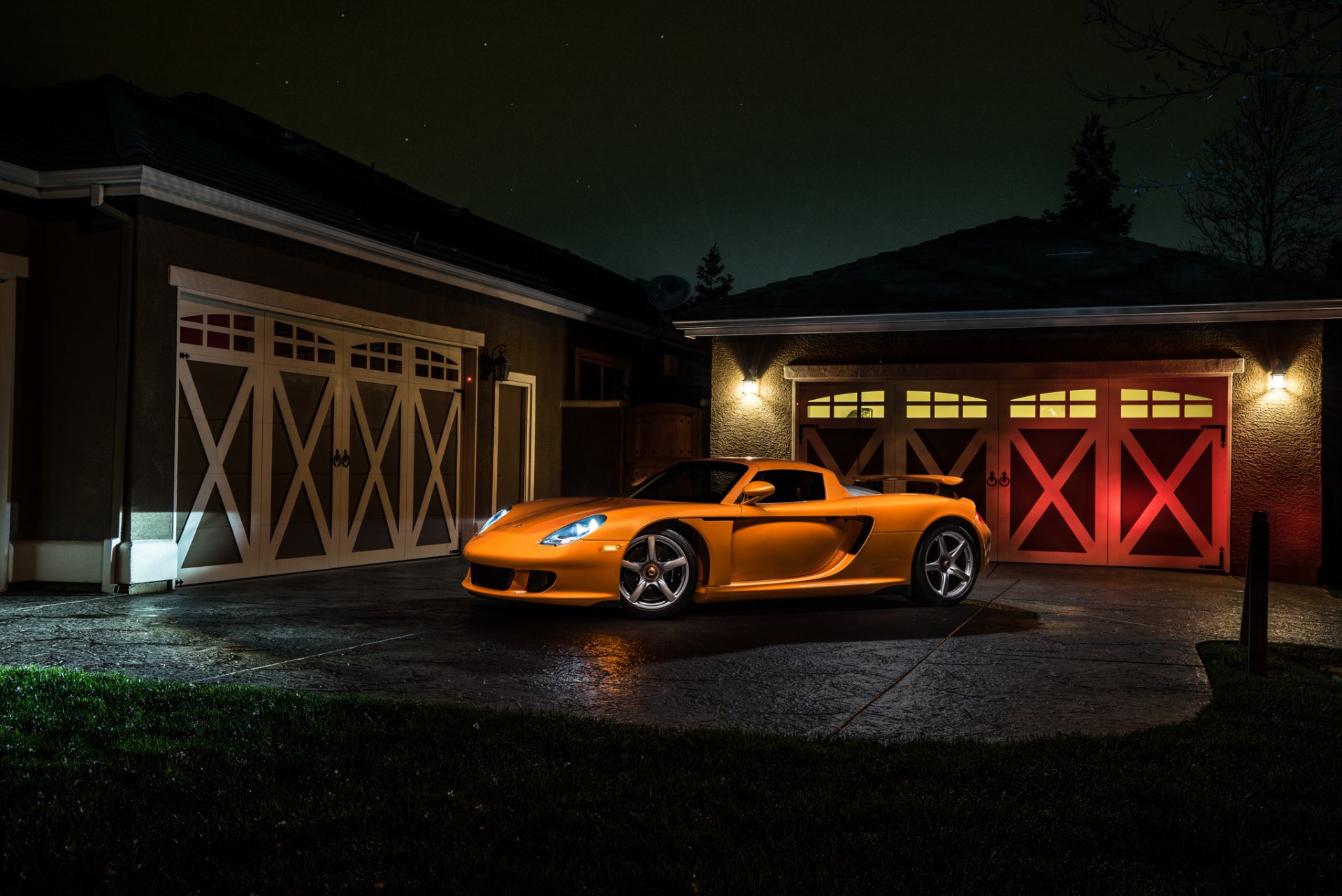 porsche carrera gt orange borealis exotic supercar light nigth front