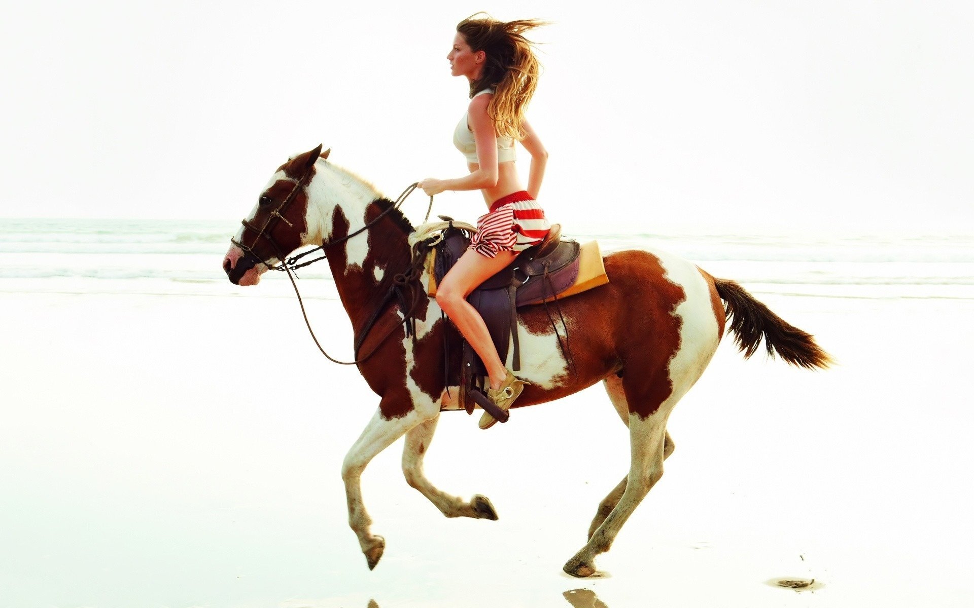 girl on horse the spotted stallion rider centerfolds girls model figure posing underwear bust chest hair curls beauty neckline sexy women animals ungulates horse