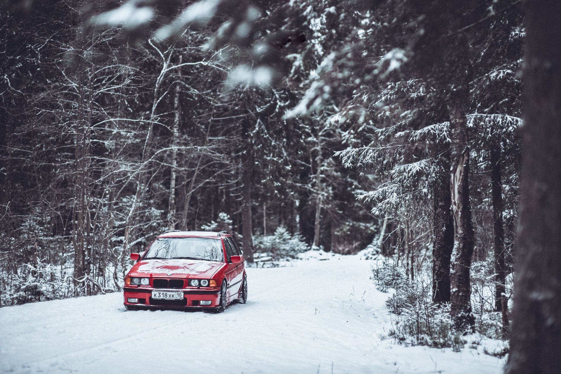 bmw e36 série 3 oldschool route rouge position rouge bmw neige hiver