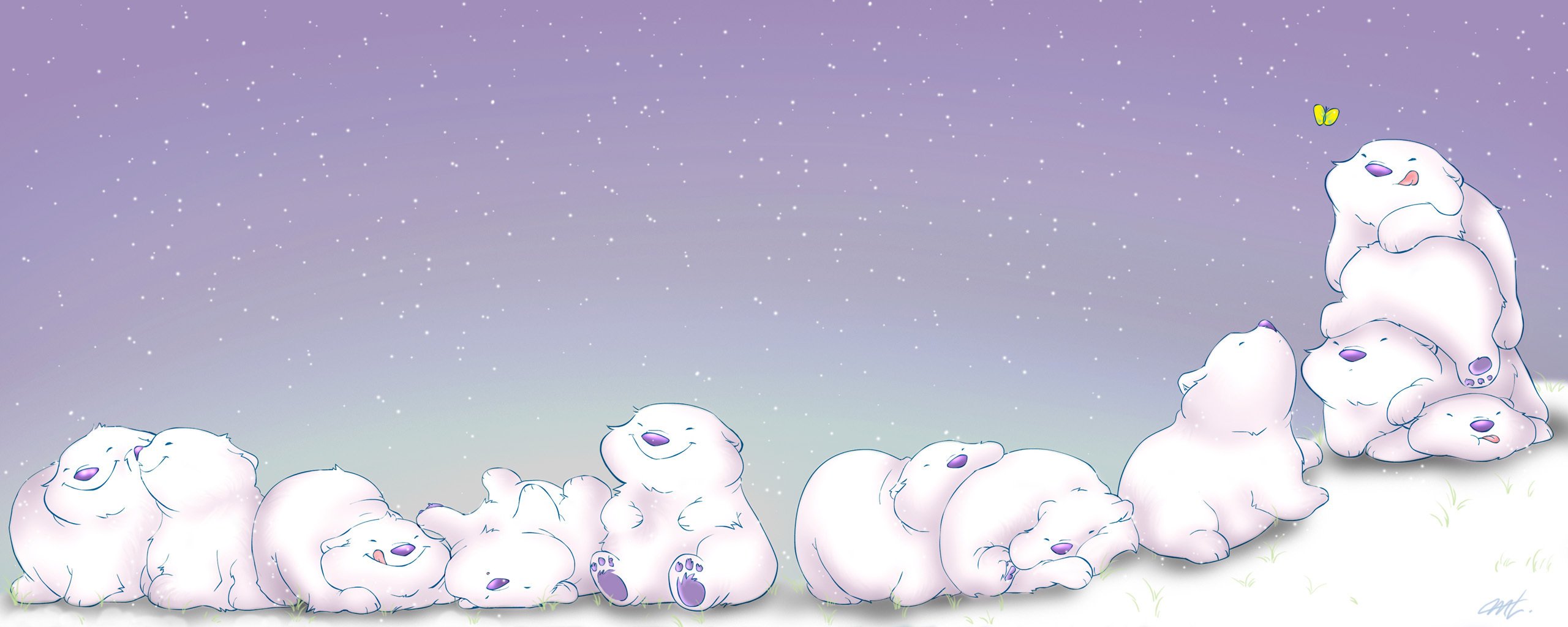 the polar bears sweet smiles snow drawings joy smile the sky stars winter anime