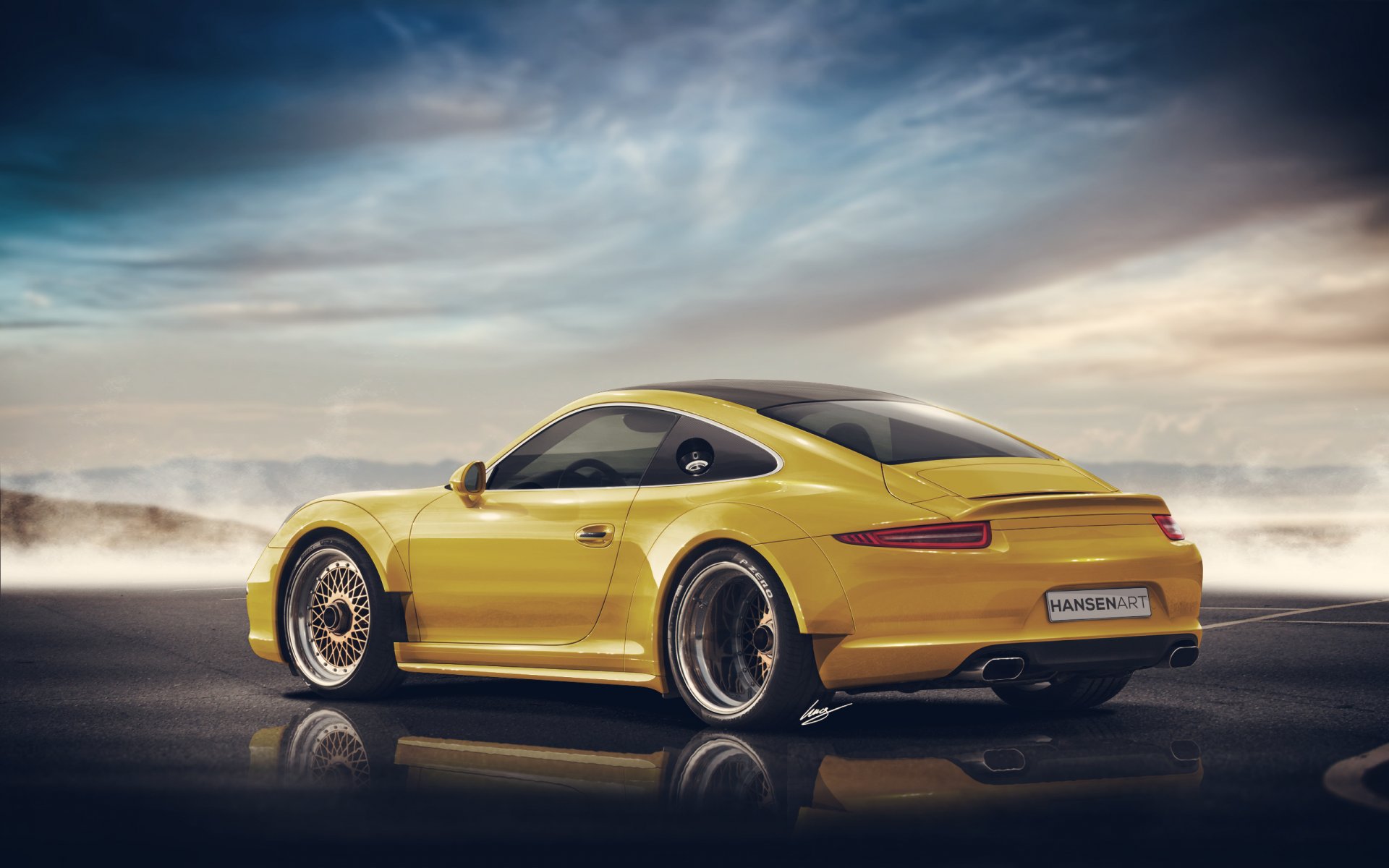 911 widebody hansen art jaune arrière