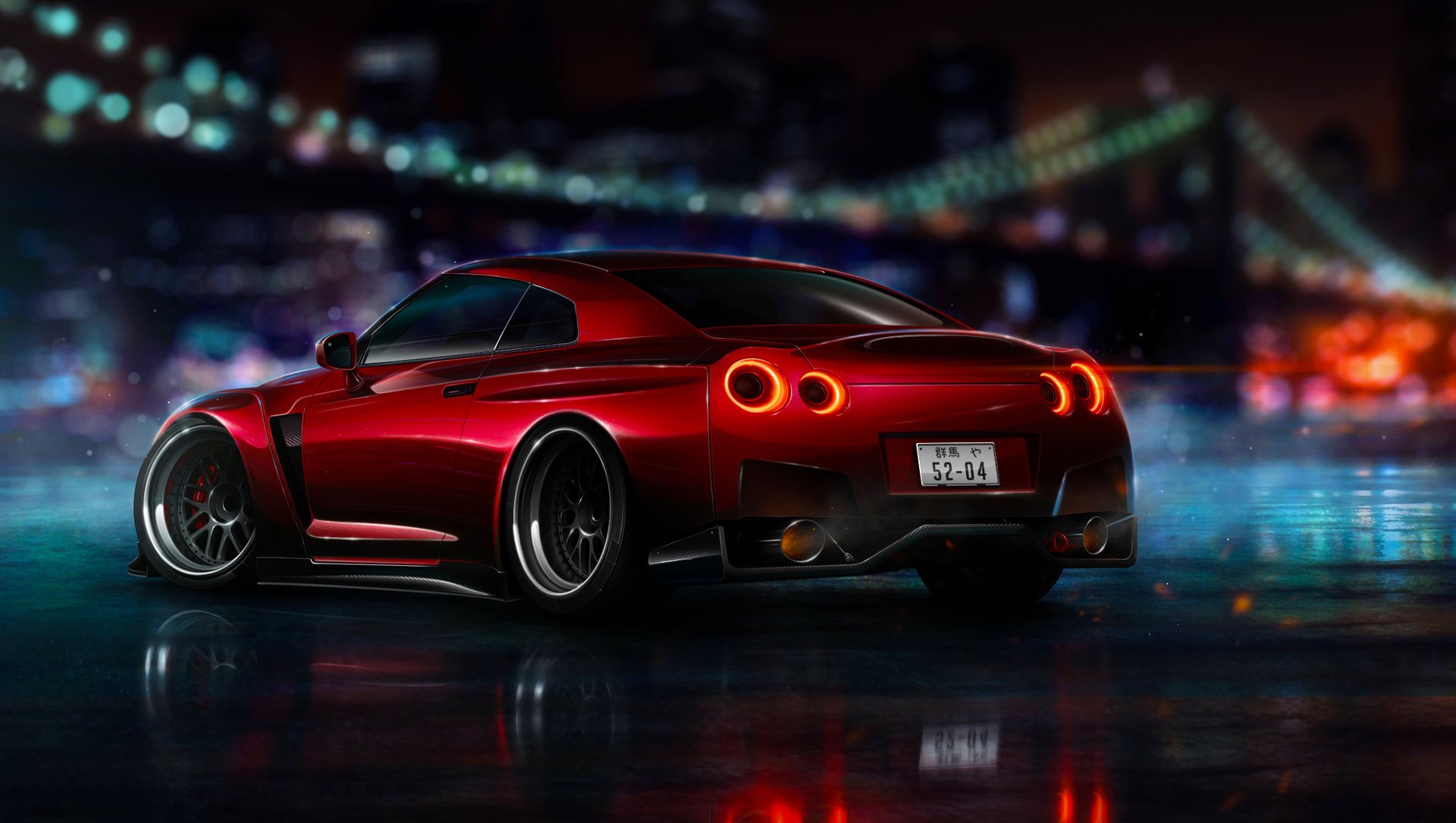 nissan gt-r r35 rojo nfs 2015 luz nigth