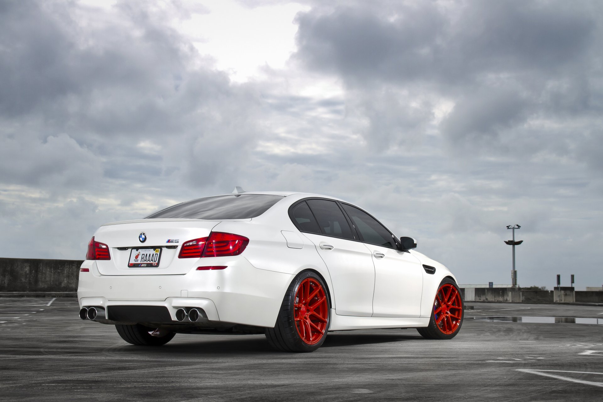 bmw m5 f10 белый бмв задок небо тучи