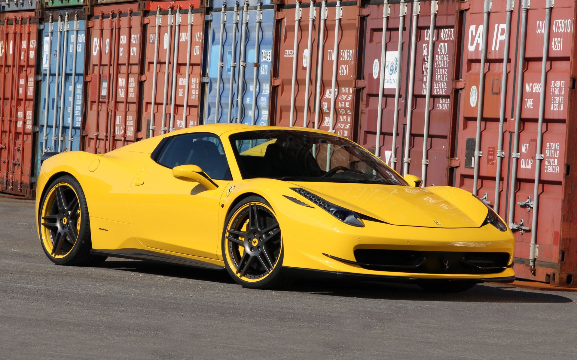 ferrari italia araña auto amarillo coche coche deportivo contenedor