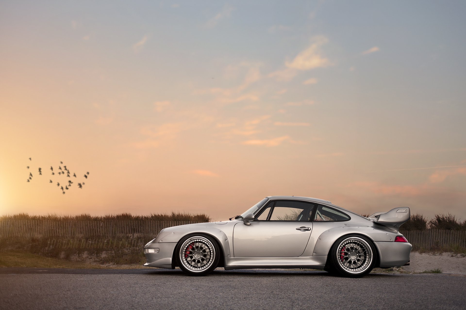 porsche 911 gt2 porsche argent auto coucher de soleil spoiler