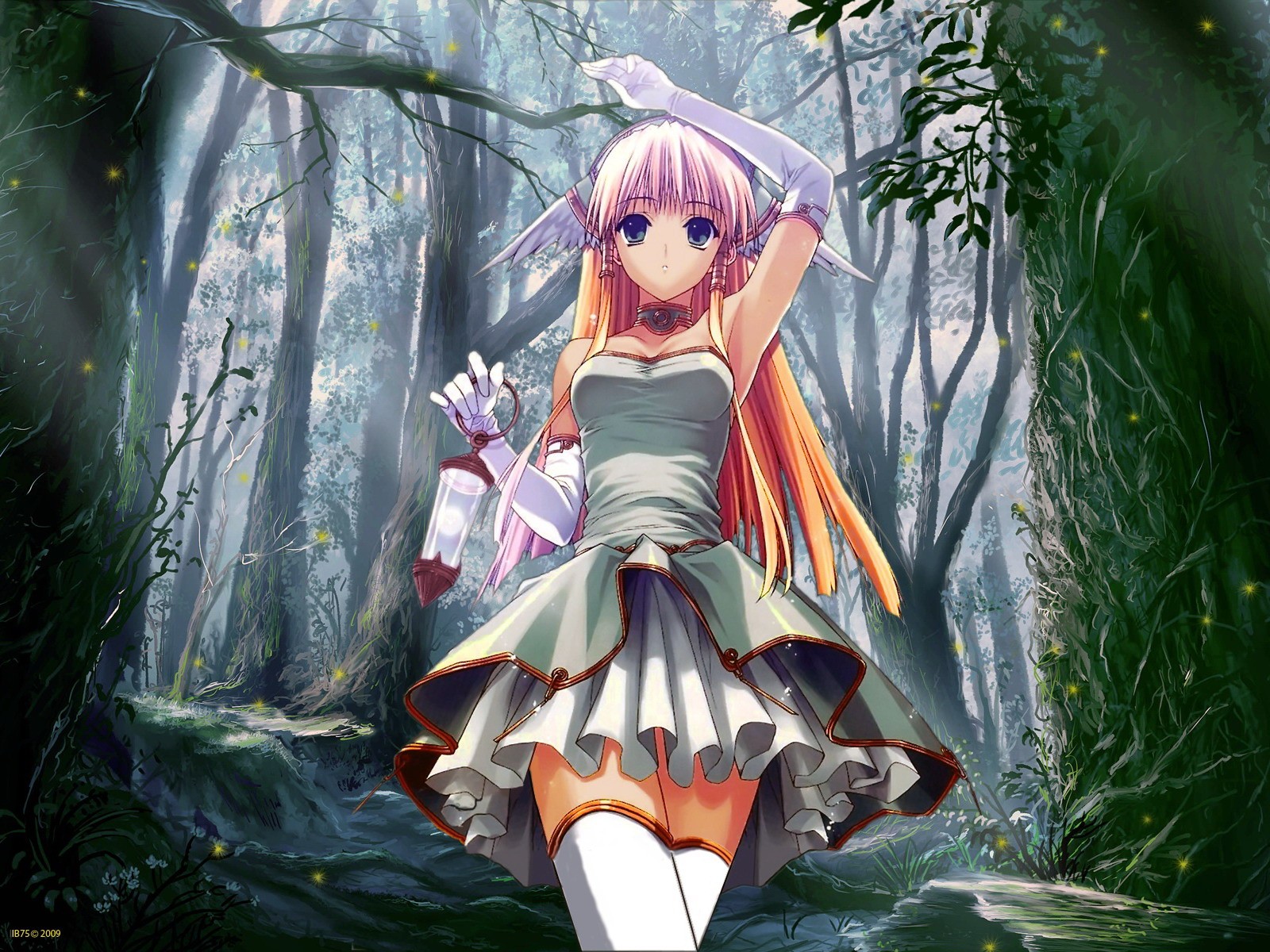 girl wings flashlight forest