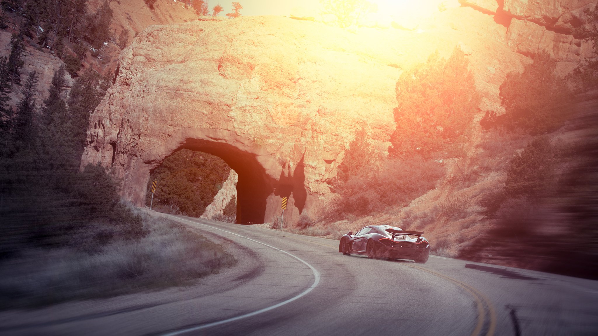 mclaren p1 supercar rear drifting smoke sunset