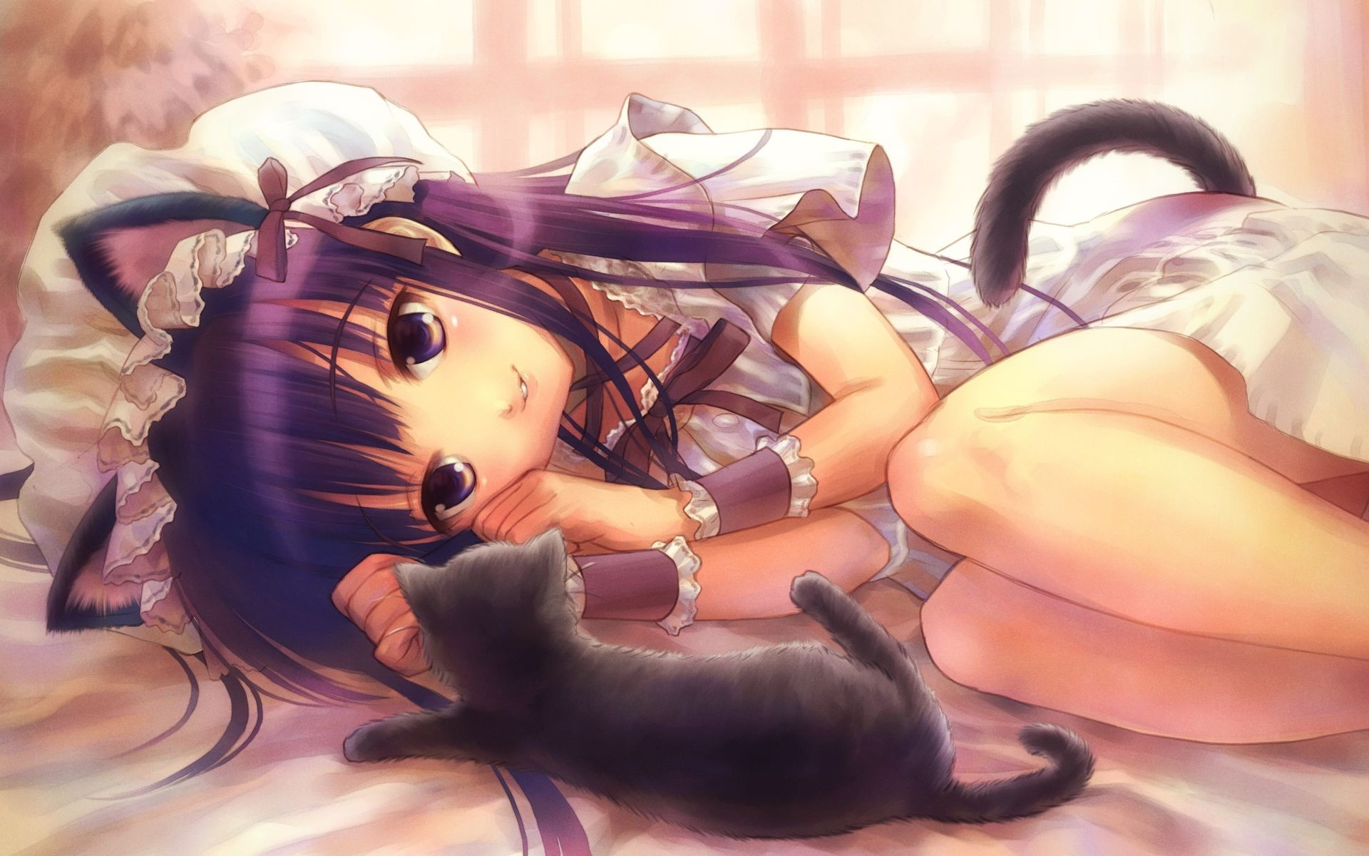 fille neko humeur tendresse chat