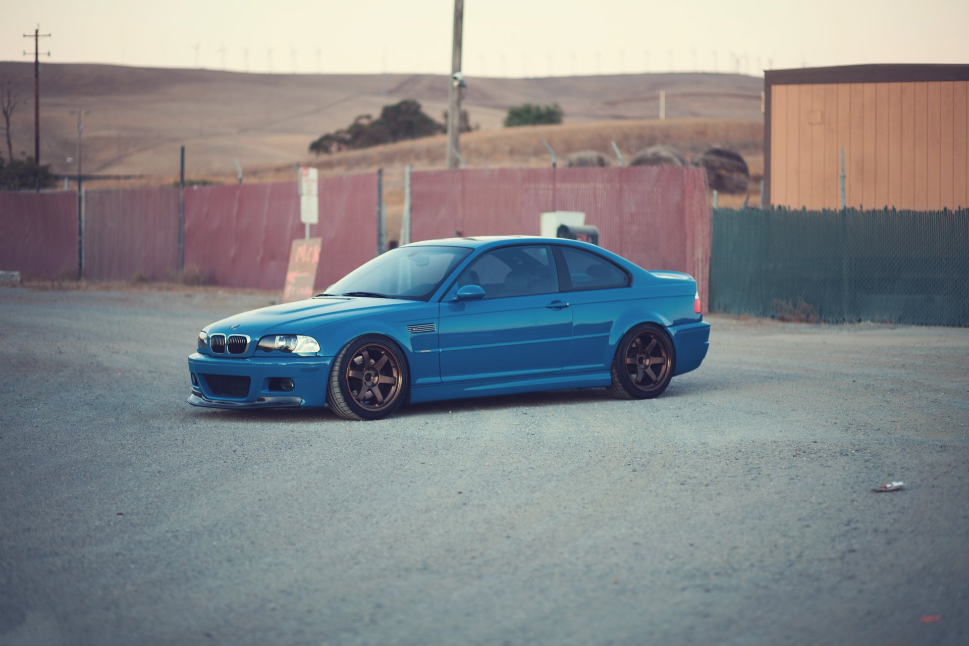 bmw m3 e46 blue bmw front view guardrail