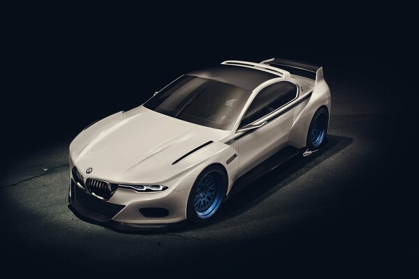 Arte. BMW blanco 3. 0 csl hommage sobre fondo negro