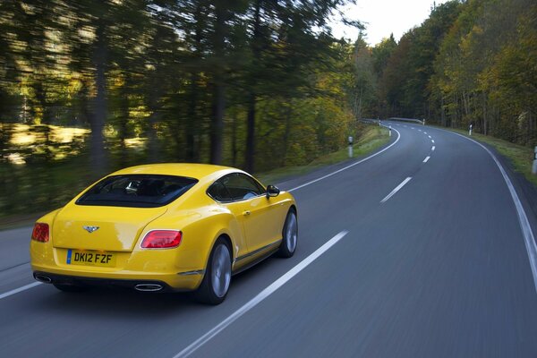 Un vehículo amarillo circula a gran velocidad por la carretera
