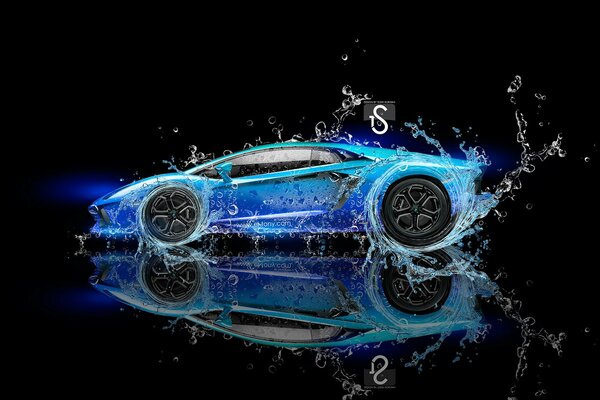 Disegno di una Lamborghini blu su sfondo nero