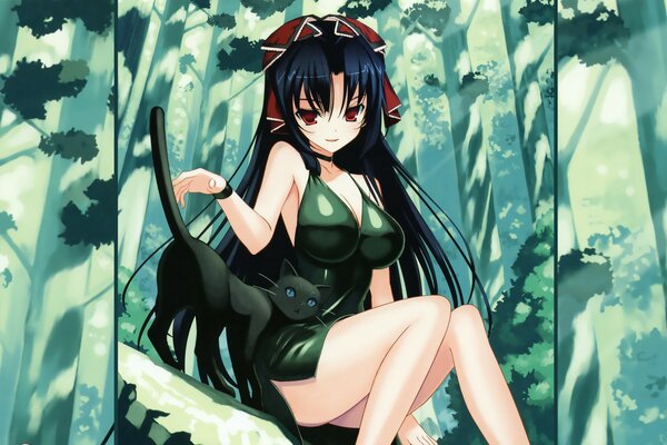 Anime karinka. Girl with a black cat