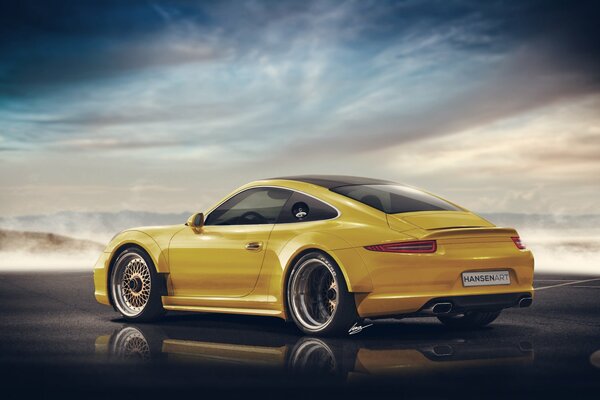 Yellow widebody 911 rear