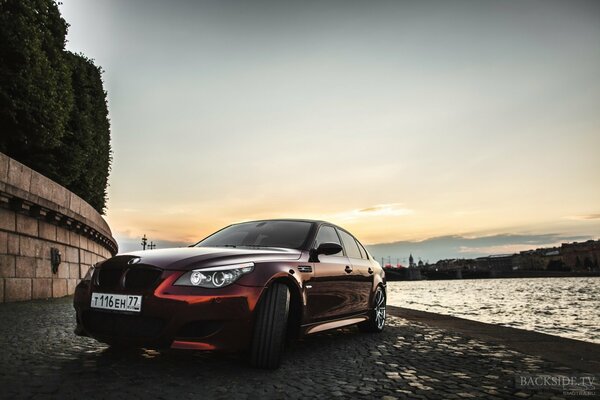 Beautiful car on the river bank