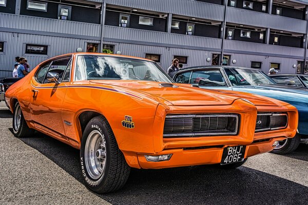 Cool car in the parking lot of the city