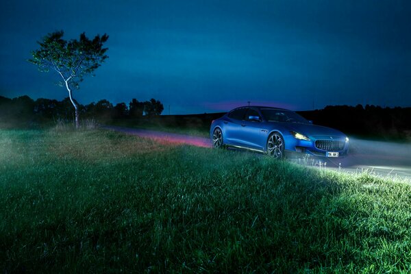 Evening landscape. speed. maserati