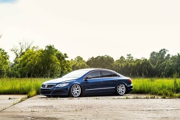 Blue volkswagen passat cc car