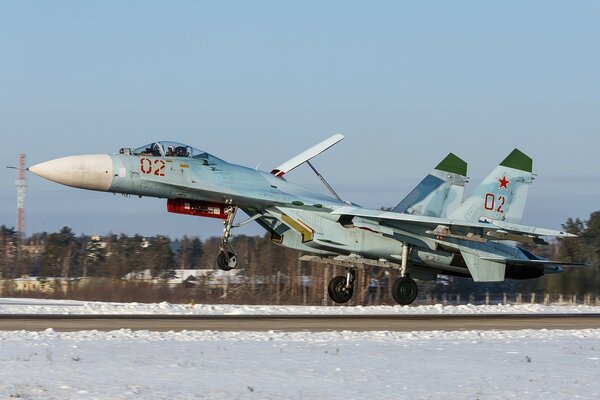 The take-off of the Soviet and Russian Su-27 fighter