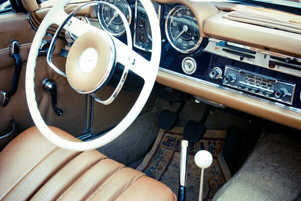 Photo of the leather interior of a Mercedes car