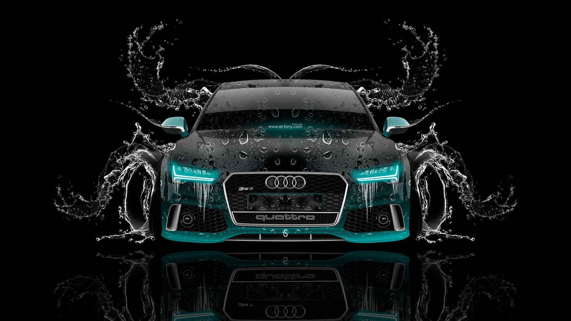 tony kohan audi rs7 anteriore acqua auto azzurro neon nero el tony auto photoshop carta da parati design arte stile audi rs7 vista frontale acqua auto effetti turchese sfondo arte 2014