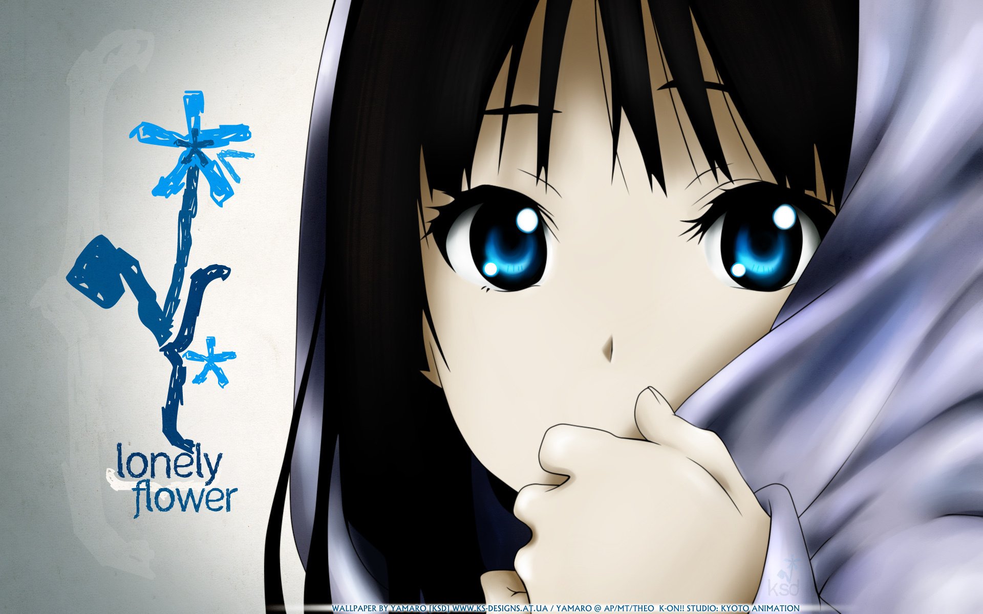 lonely flower close k-on akiyama mio kids big eyes anime girl blue eyes face inscription girls-a face-a eyes-a portrait-a drawing