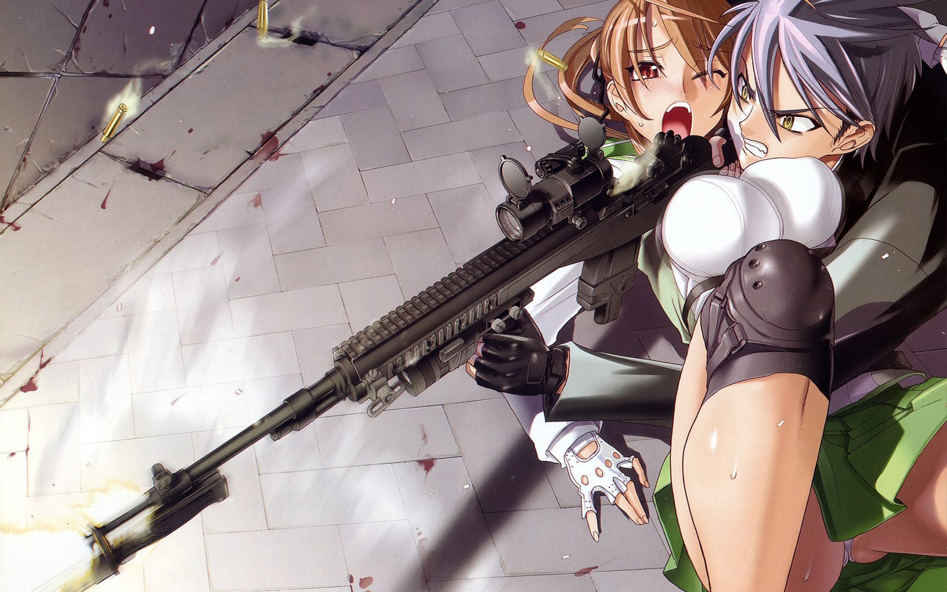 takashi komuro ray miyamoto highschool of the dead school of the dead rifle chest girls shooter drawing