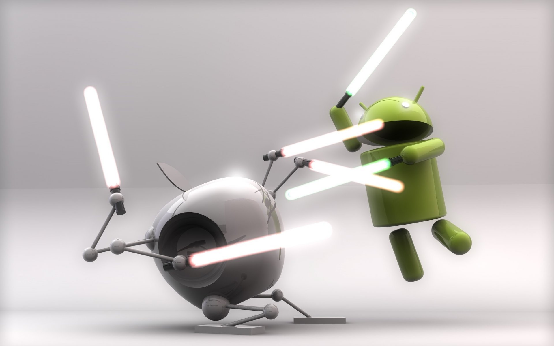 android apple fight swords heart robot