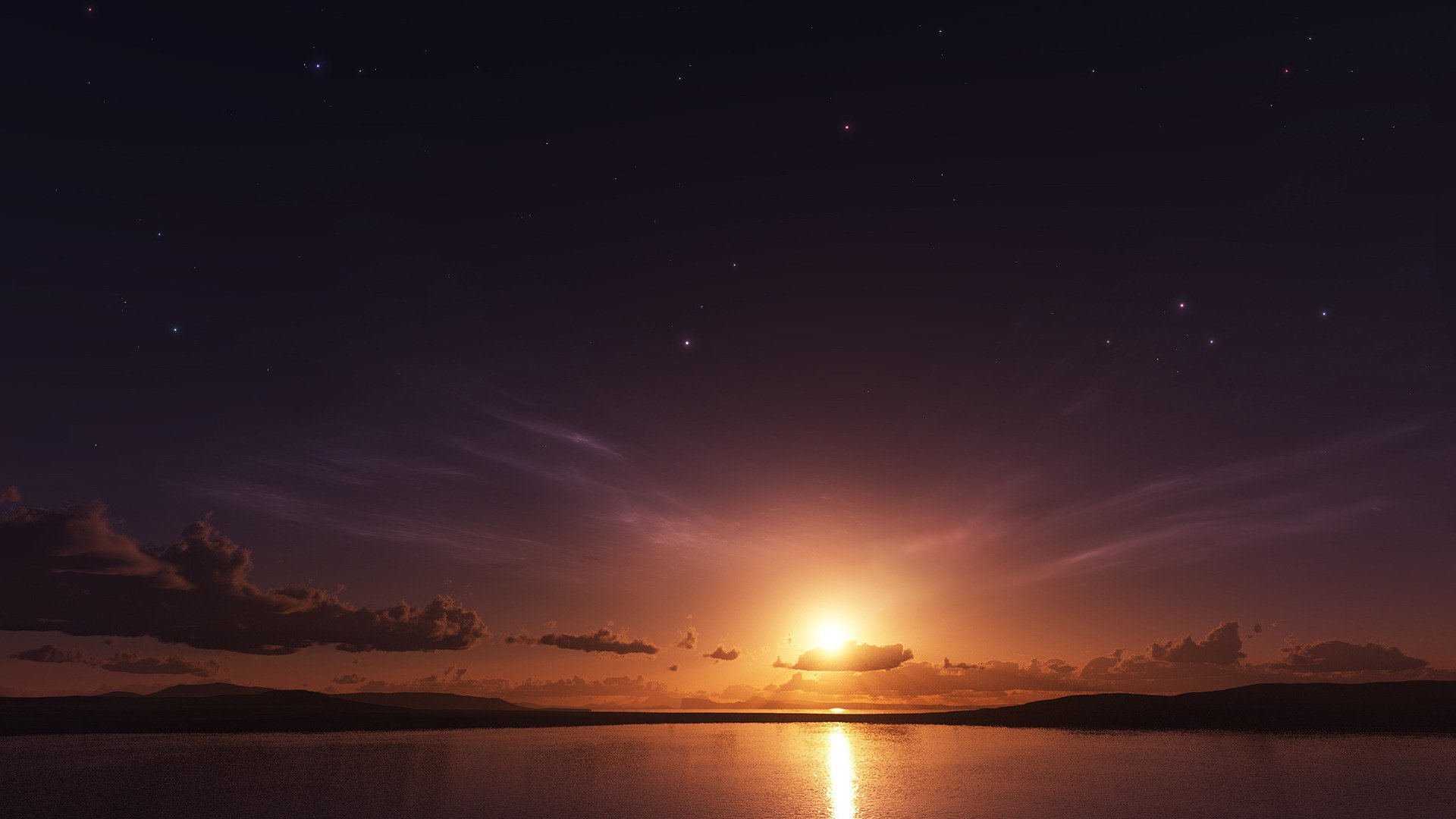 ciel étoiles coucher de soleil soleil mer nuages horizon