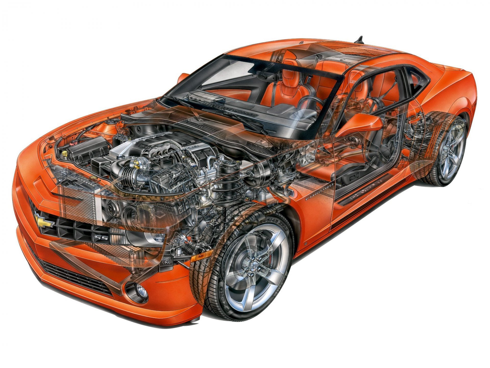 camaro ss coupé 2009 moteur intérieur orange