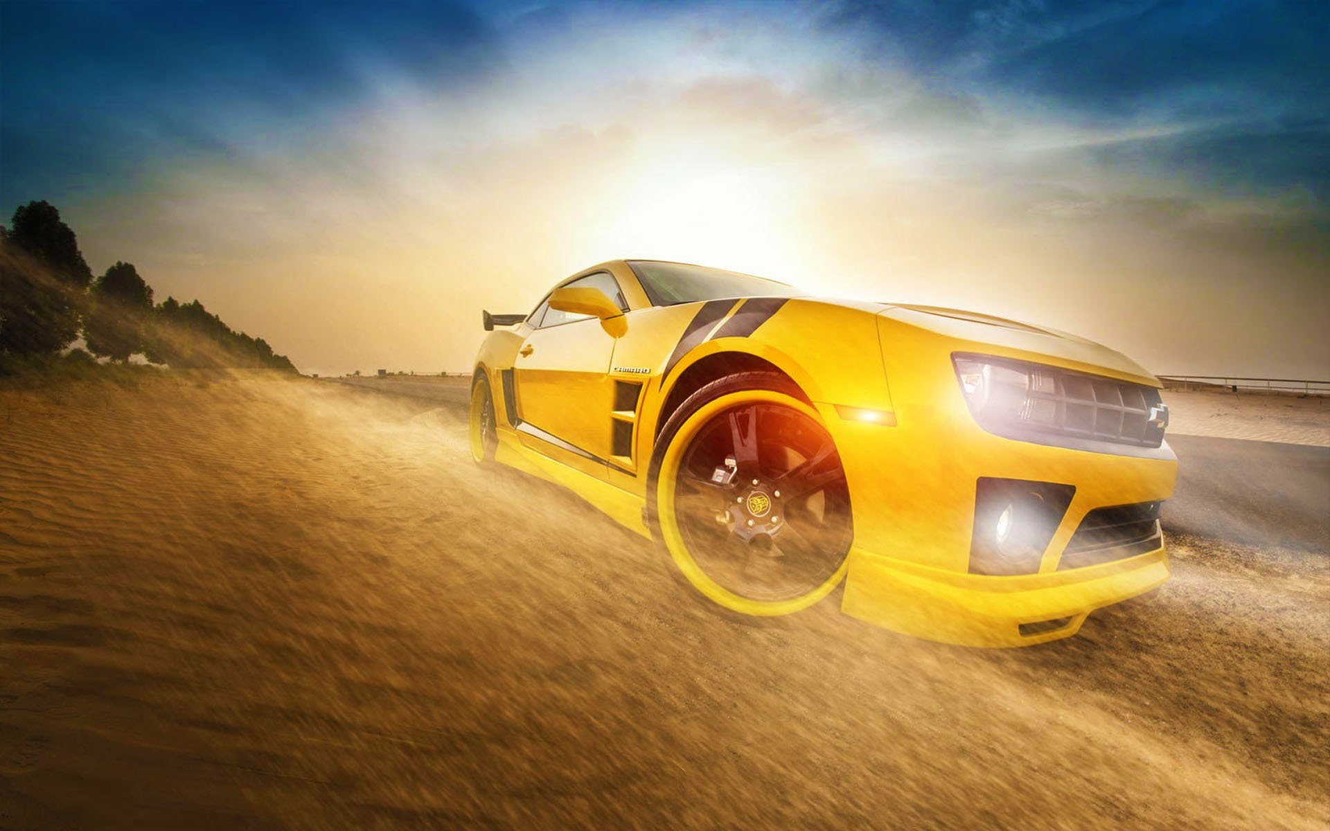 chevrolet camaro ss giallo bumblebee trasformatori sole auto anteriore