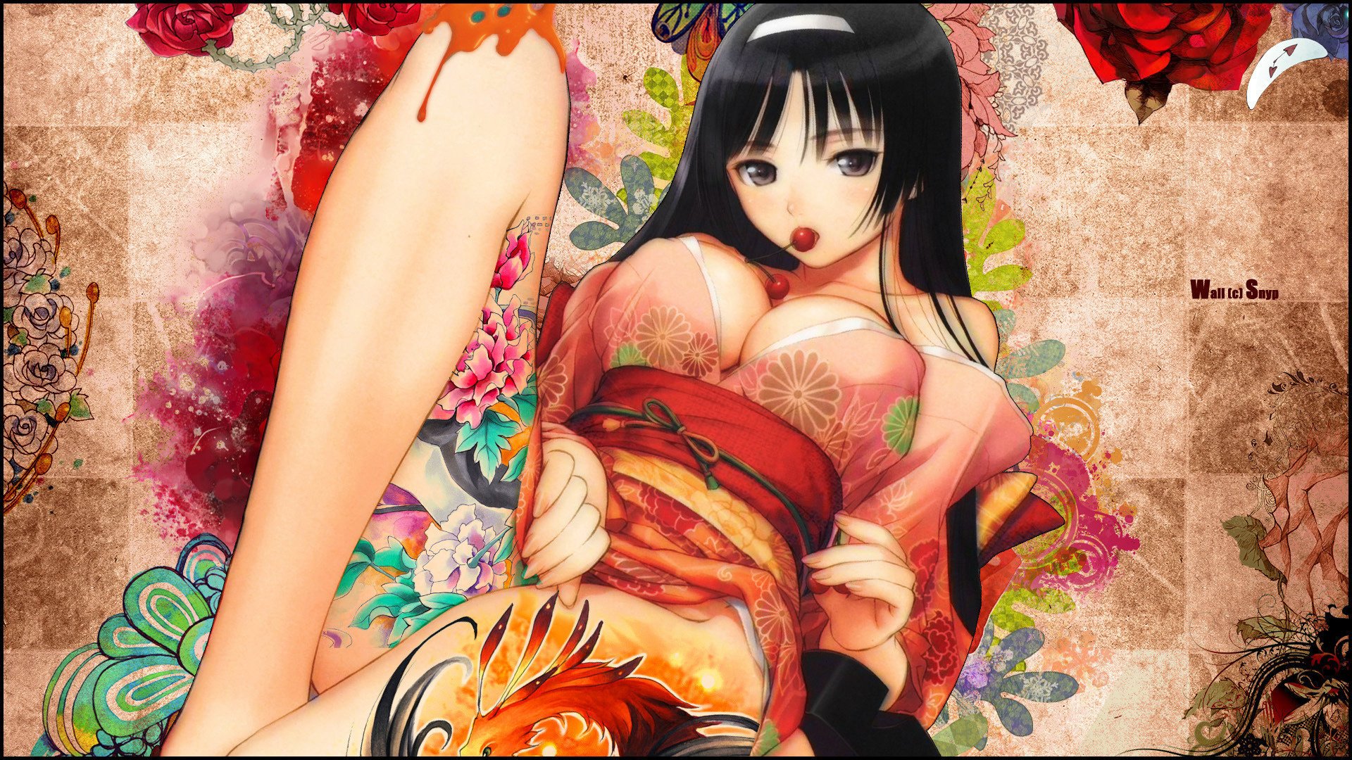 girl geisha tattoo patterns cherries tony taka ecchi erotica-a girls-a face-a eyes-a drawings tattoo-a chest-a