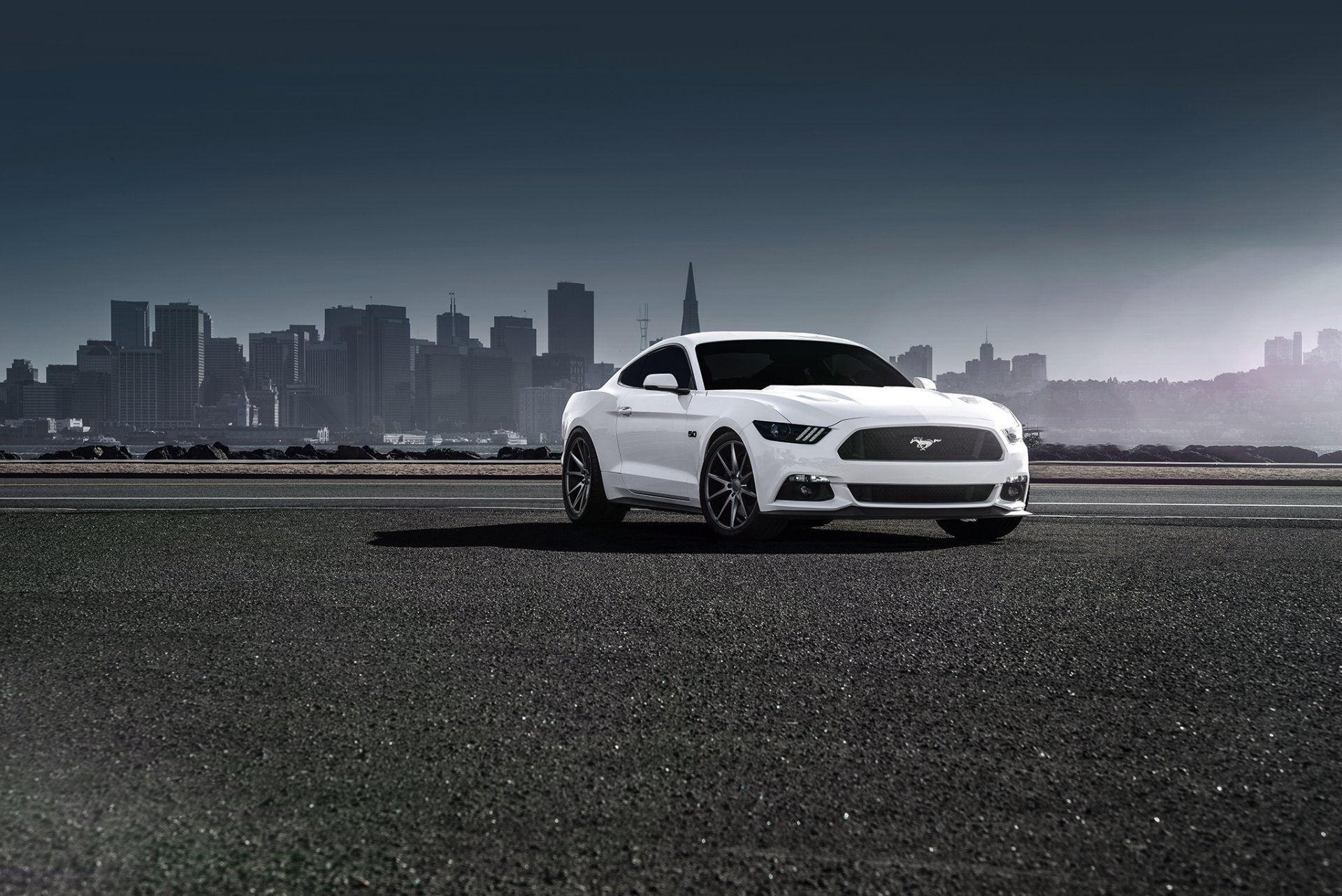 ford mustang 2015 white vossen wheels front muscle car