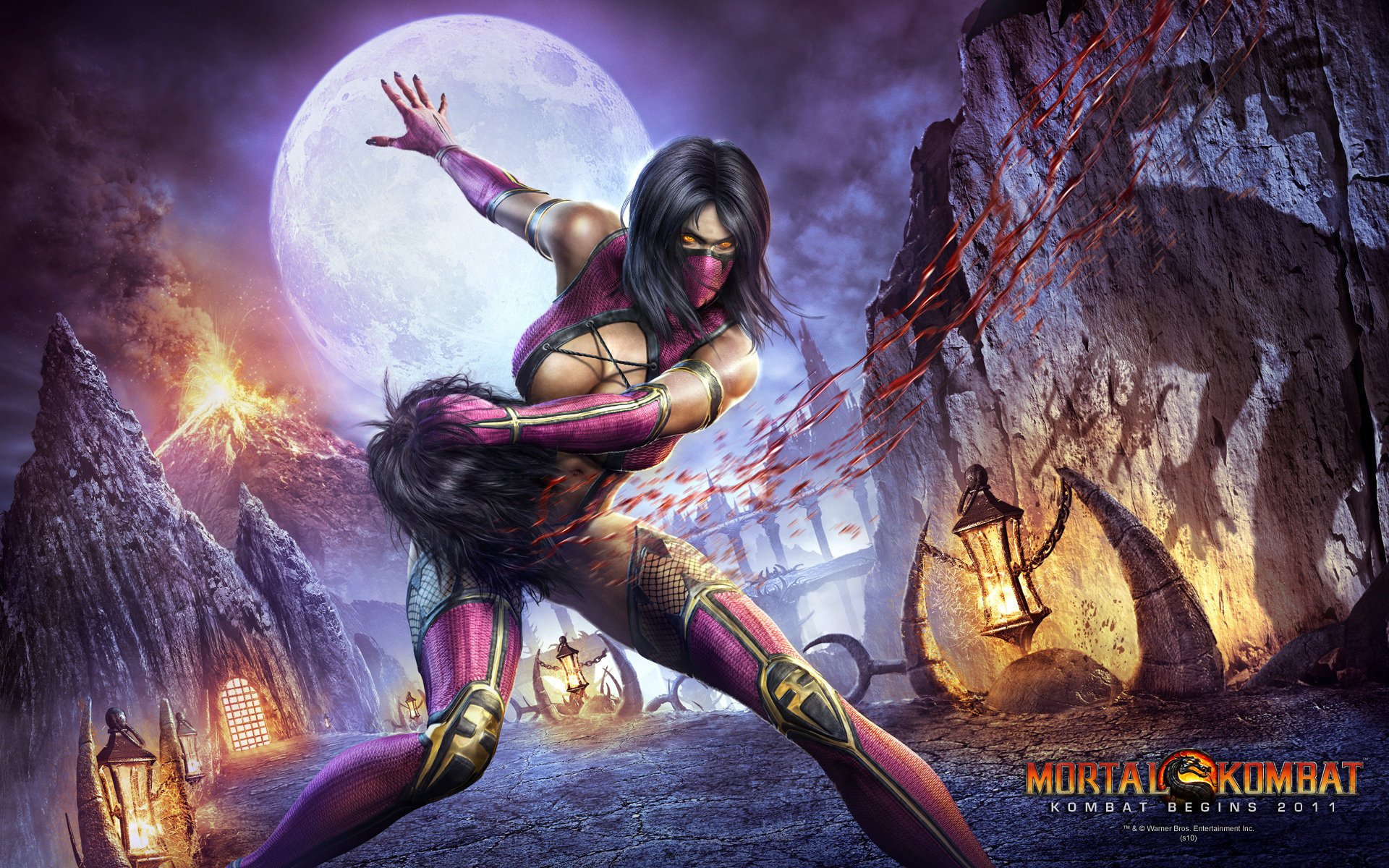 milena mortal kombat nove mortal kombat combattimento mortale ragazza sangue testa pianeta notte fuoco flash lanterna petto maschera rocce cratere vulcano