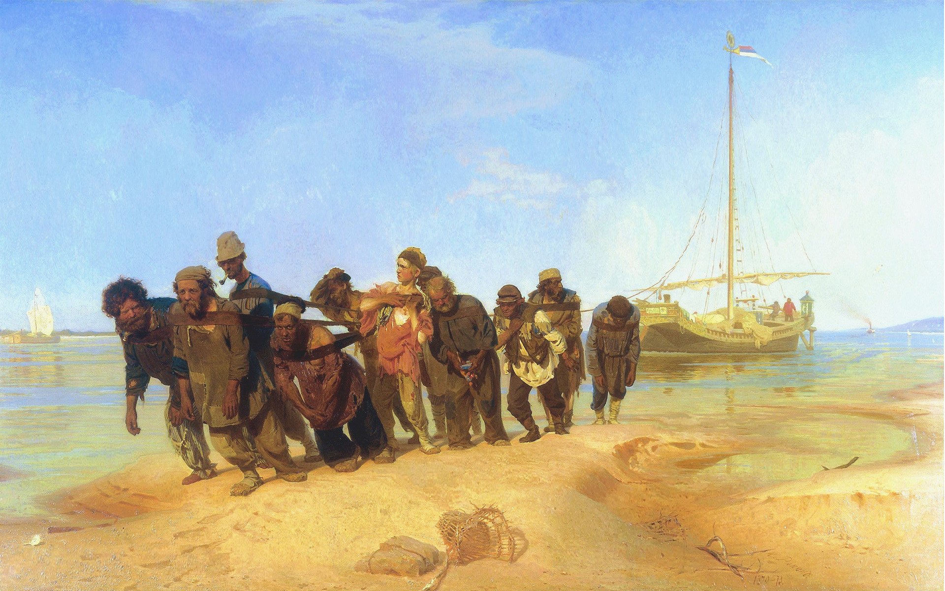 pittura repin burlaki sul volga fatica burlaki pittura sabbia nave calore cielo schiavi