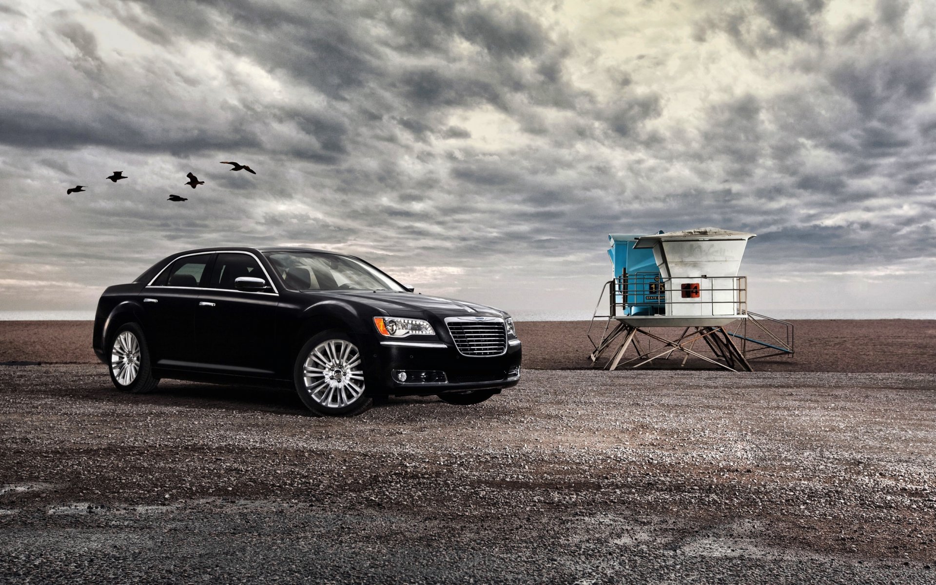 chrysler noir voiture nuages oiseaux mer nuageux auto berline