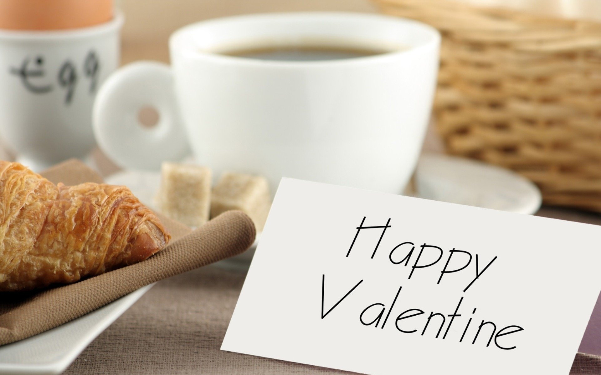 desayuno san valentín amantes vajilla vacaciones día cubos de azúcar tarjeta mesa croissant felicitación café taza