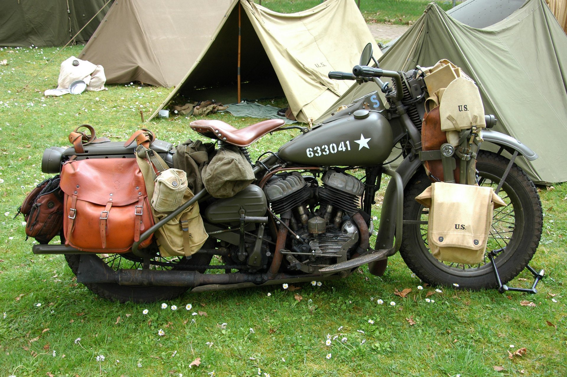 harley-davidson wla militar motocicleta tiempos segunda mundial guerra tiendas de campaña