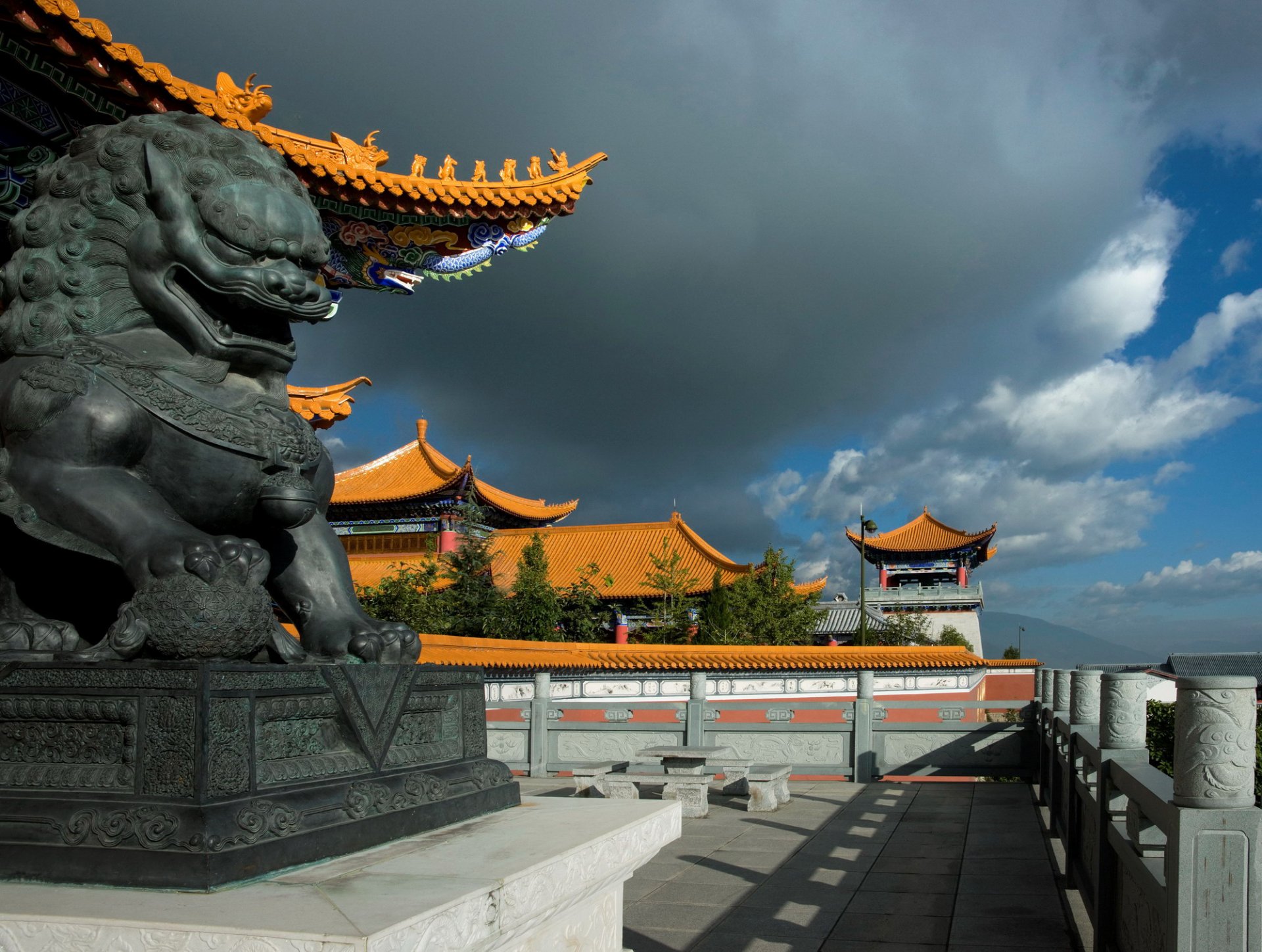 china skulptur drachen häuser himmel wolken städte osten architektur wolken