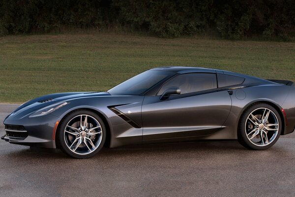 Grey Chevrolet Corvette on the road