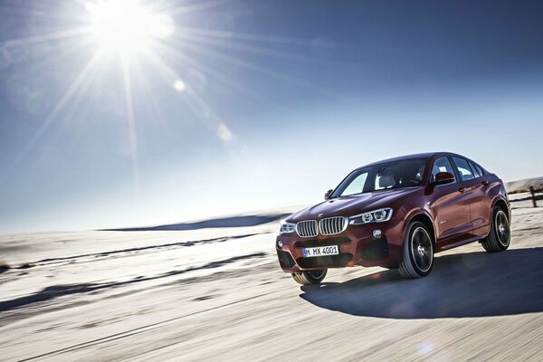 BMW nel deserto sotto il sole mangia