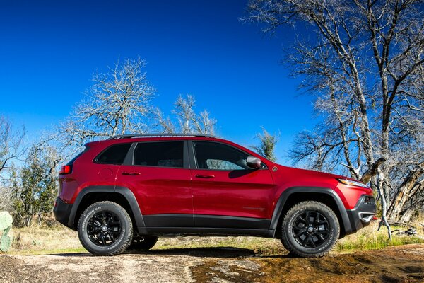 Roter Jeep, Cherokee in der Natur