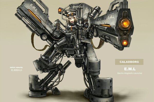 Powerful exoskeleton with mounted weapons