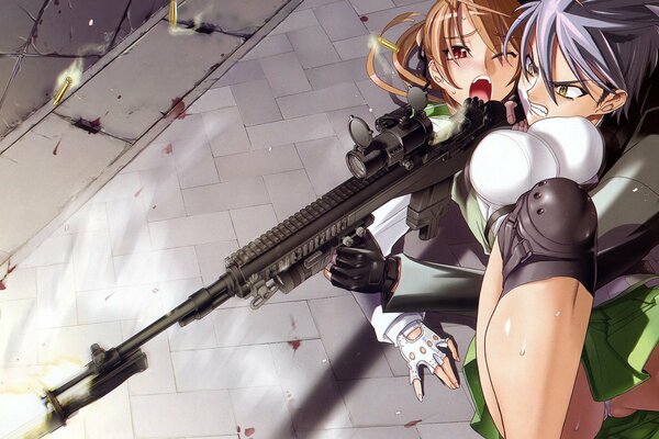 Огромная оптическая винтовка с больше грудой аниме девушкой